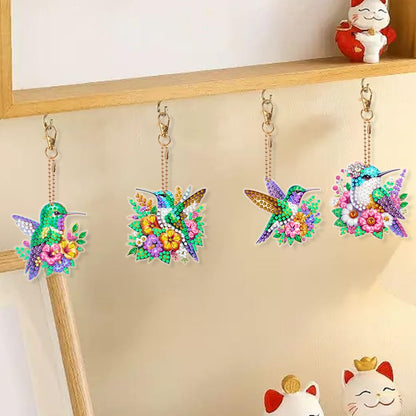 C'eitura 6Pcs Hummingbird Diamond Art Keychain Kits, DIY 5D Diamond Painting Ornaments for Kids & Adults, Handmade Creative Gift for Friends, Family