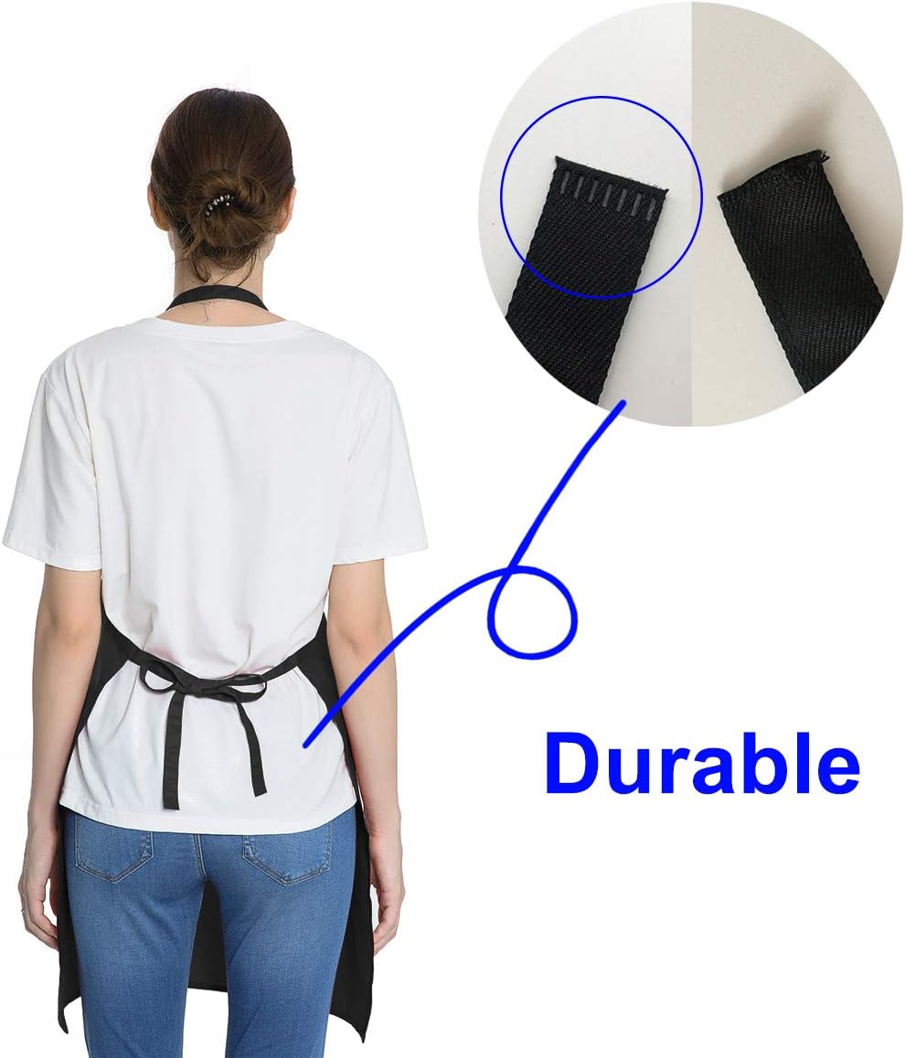 12 Pack (12, Bib Black Apron for Women Men Adult Chef, Kitchen Aprons Bulk with Pockets for Cooking Baking Painting