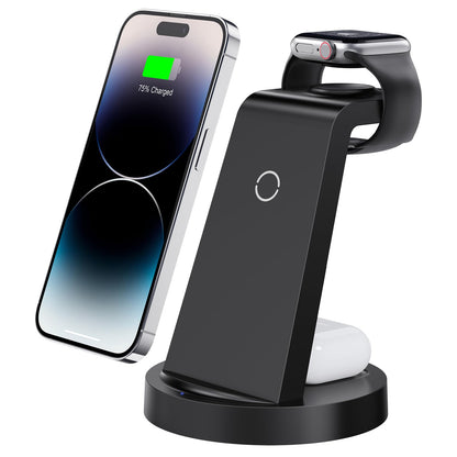 3 in 1 Charging Station for iPhone, Wireless Charger for iPhone 17 16e 16 15 14 13 12 11 X Pro Max & Apple Watch - Wireless Charging Station for AirPods 4 3 Pro
