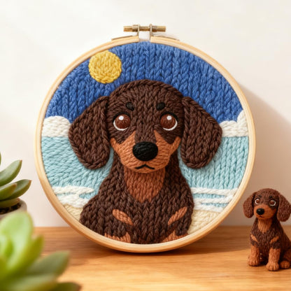 INFUNLY Dachshund Punch Needle Kits for Adults Beginners Brown Dog Needle Embroidery Starter Kit Puppy DIY Punch Needles Kit with Instruction Needles Fabric for Art Crafts Festival Gift Home Decor