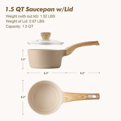 SENSARTE Nonstick Ceramic Saucepan - 1.5 Quart Cooking Pot with Lid & Stay Cool Handle | PFOA Free