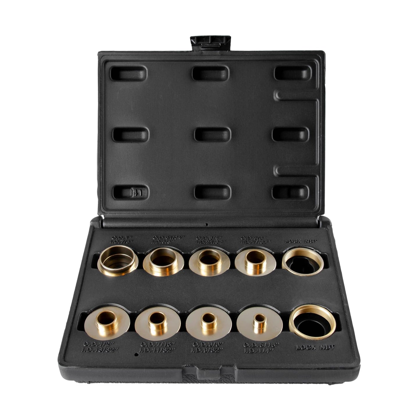 O'SKOOL Router Bushing Set, Brass Template Guide Bushings for Woodworking, 5/16" to 1", Fits 1-3/16" Router Sub-base, Porter Cable Style, 10-Piece with Lock Nuts, RA02