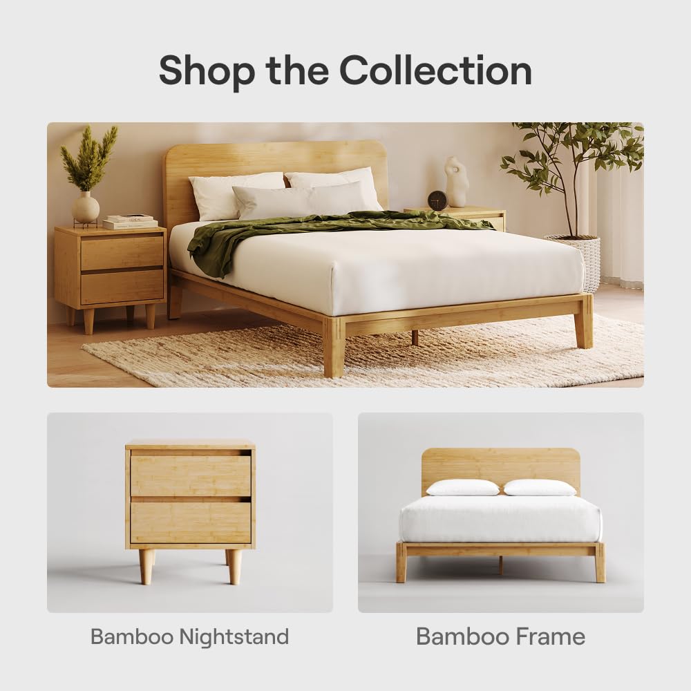 Nectar Bamboo Platform Bed Frame - Queen - Natural - Floating Center Support Legs - 12” Height - Easy Tool Free Set Up - Contemporary and Durable - Sturdy Wooden Support Slats - Holds Up To 800 Pounds