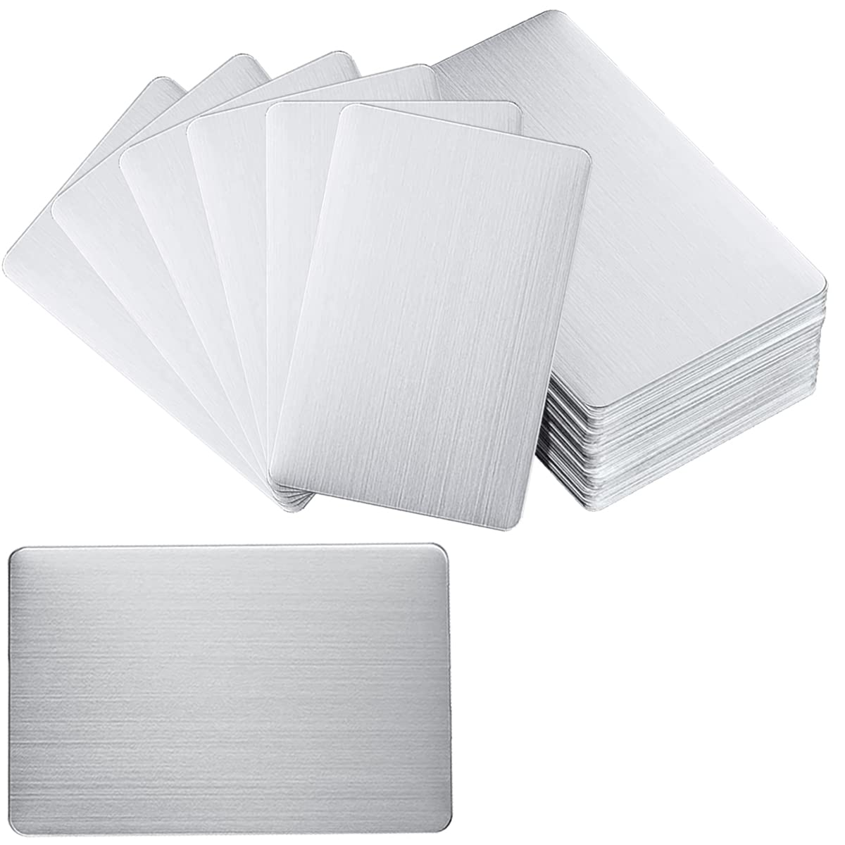 LOSYHU 100PCS Silver Metal Business Card Blanks 0.45mm Thickness Aluminum Metal Business Cards for Laser Engraving Home Office Customer DIY Gift Plate Invitations, 3.4 x 2.1 Inch