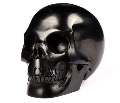 Skullis 2.0" Jet Crystal Skull, Hand Carved Gemstone Fine Art Sculpture, Reiki Healing Stone Statue.