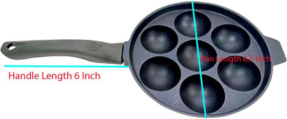 Non Stick Appam Pan, 7 Cavity Aluminium Paniyaram Pan with Stainless Steel Lid, Ebelskiver Patra Appachatty Egg Maker