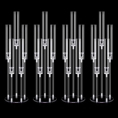 DIWNELEM 4Pcs Acrylic Candelabra Centerpieces for Wedding 5 Arm Clear Candle Candlesticks Holders 25.5" Tall Crystal Taper Candlestick with Shade Fit 0.87'' Led Candle for Christmas Party Home Decor