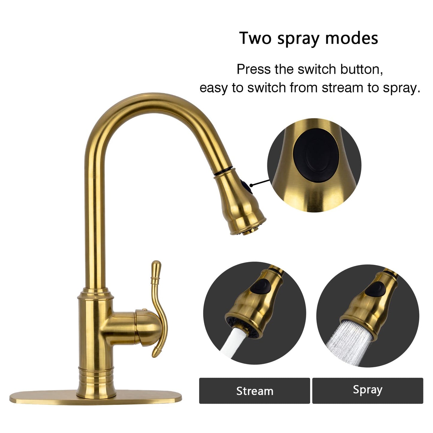 Akicon Single-Hole Pull-Down Sprayer Copper Kitchen Sink Faucet Single Handle (Antique Copper)