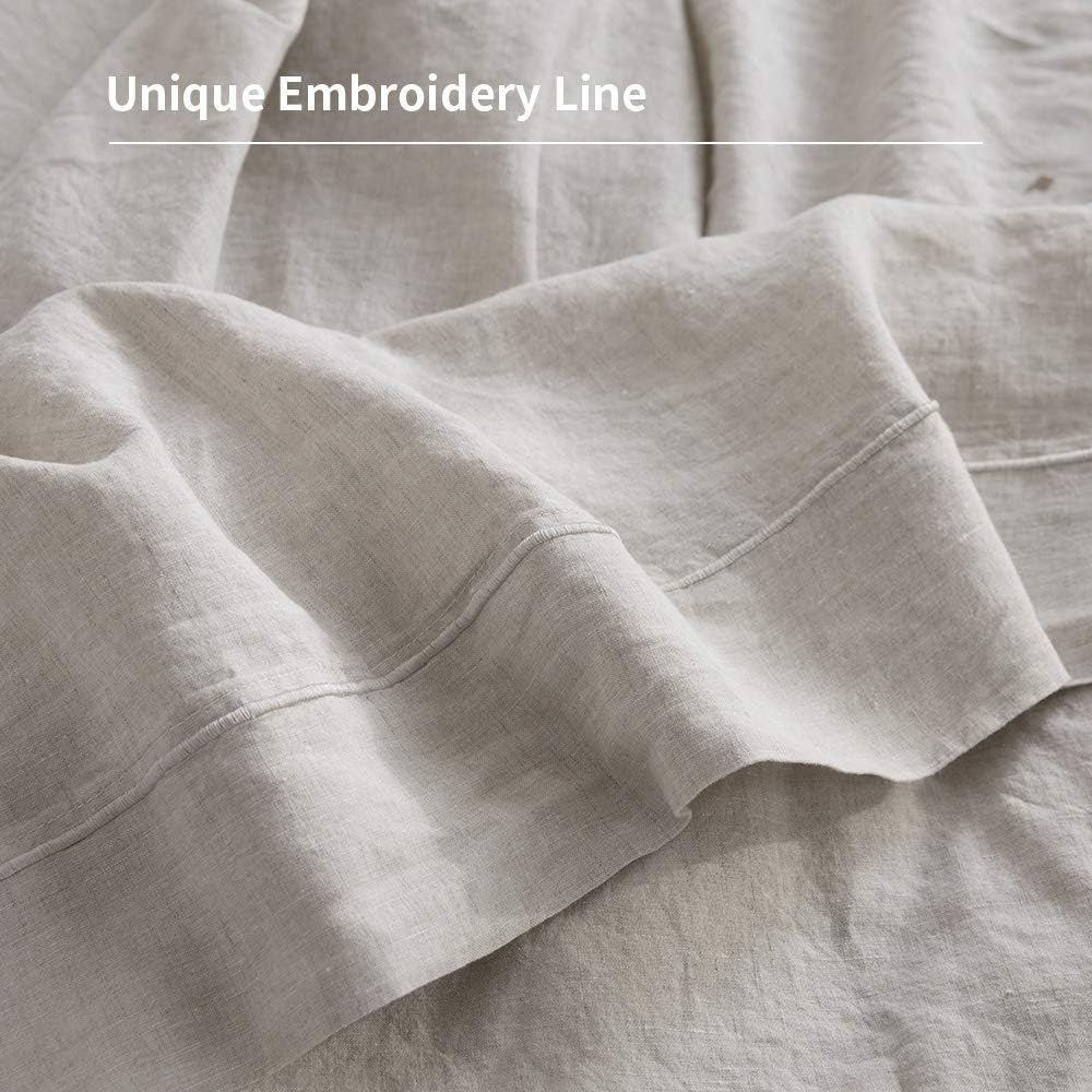 Simple&Opulence 100% French Linen Pillowcase, Queen Size Set of 2, Washed Solid Color Embroidered, Soft Durable