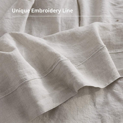 Simple&Opulence 100% French Linen Pillowcase, Queen Size Set of 2, Washed Solid Color Embroidered, Soft Durable