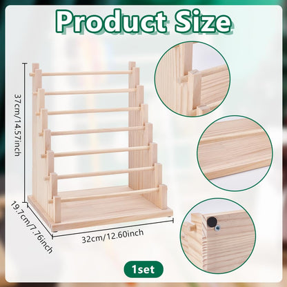 UNICRAFTALE 7-Tier Wooden Ribbons Organizer Rack Burlywood Ribbon Holder Storage Organizer Wooden Ribbons Sewing Organizer Display Shelf for Sewing Craft Gift Florist Wrapping