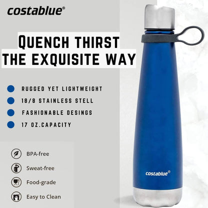 Insulated Water Bottle, Refillable Stainless Steel Travel Tumbler for Adults with Leak-proof Lid for Hot & Cold