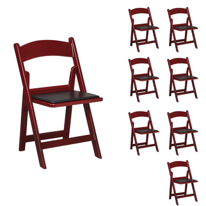 Zedfire Set of 8, Mahogany Resin Folding Chairs with Vinyl Seat, Commercial Event Chairs, Foldable Chair for for Party, Wedding, Picnic, Indoor/Outdoor use