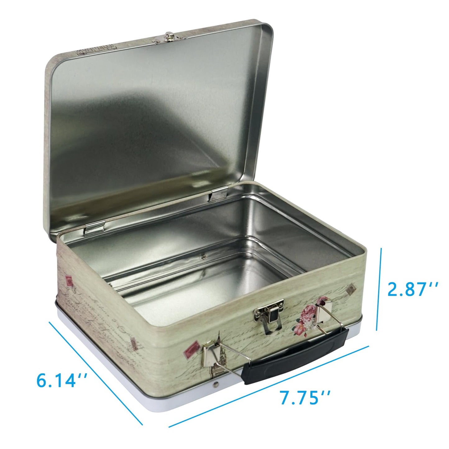 Luwint Tin Storage Box with Handle Small Metal Fun Box Retro Sturdy Tin Box Decorative Keepsake Case with Lid (Tower)