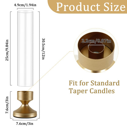 Hurricane Glass Candle Holders, Set of 10 Metal Taper Candlesrick Holders for Centerpieces Tall Gold Candle Stands Bulk with Glass Cylinder for Wedding Birthday Party Table Decor