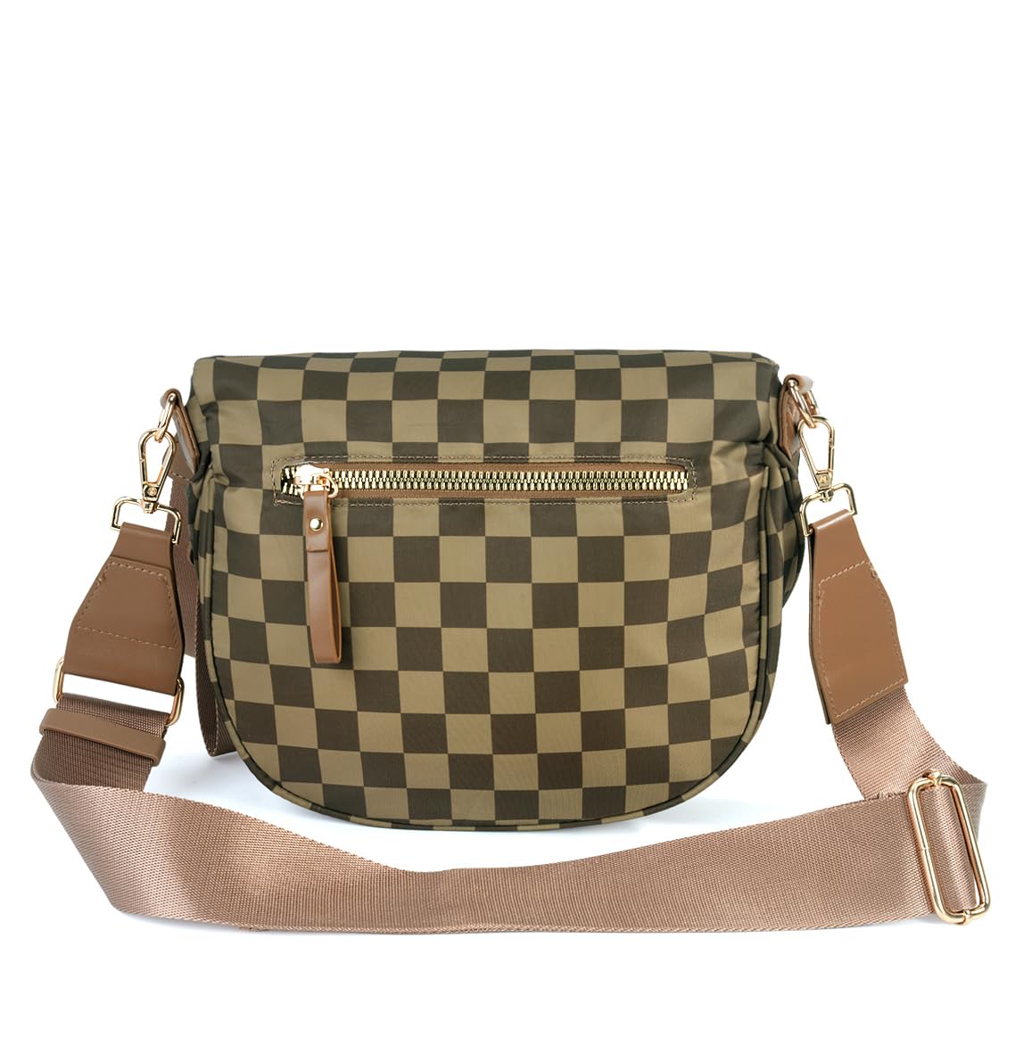 Spacious Checkered Nylon Crossbody Bag Bum Bag Checkered Handbags Wallets for Women