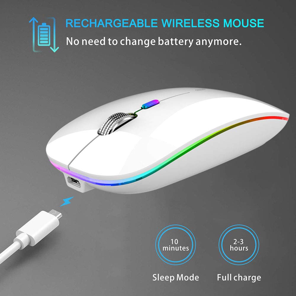 TENMOS Wireless Bluetooth Mouse, LED Slim (Bluetooth 5.1/5.0 + USB) 2.4GHz Rechargeable Silent Bluetooth Wireless Mouse with Type C Adapter for Laptop/MacBook/iPad OS 13 and Above (Matte Black)