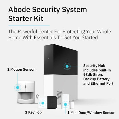 Abode 4 Piece Wireless Smart Security System - Works with Apple HomeKit, Z-Wave and Zigbee Devices - Expandable to Protect Your Whole Home - Easy DIY Installation - Optional Professional Monitoring