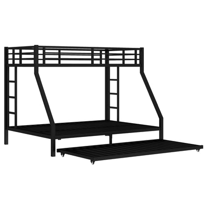Bellemave Metal Bunk Bed with Trundle, Twin XL Over Queen Bunk Trundle and Guardrail and Ladder for Kids/Teenagers, Adults, No Box Spring Needed，Black