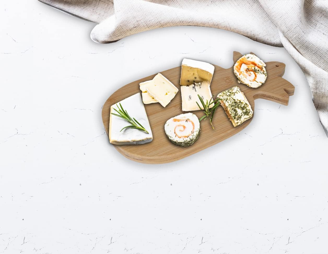 Pineapple Shaped Bamboo Serving and Cutting Board, 12.75” x 7” for Appetizers, Cheeses, and Decoration