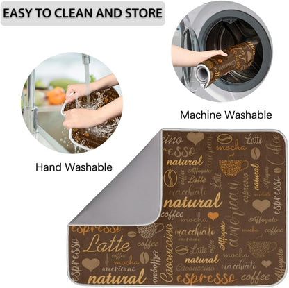 Coffee Dish Drying Mat for Countertops - Quick Dish Drying Mat for Kitchen Counter, 18"x24", Brown