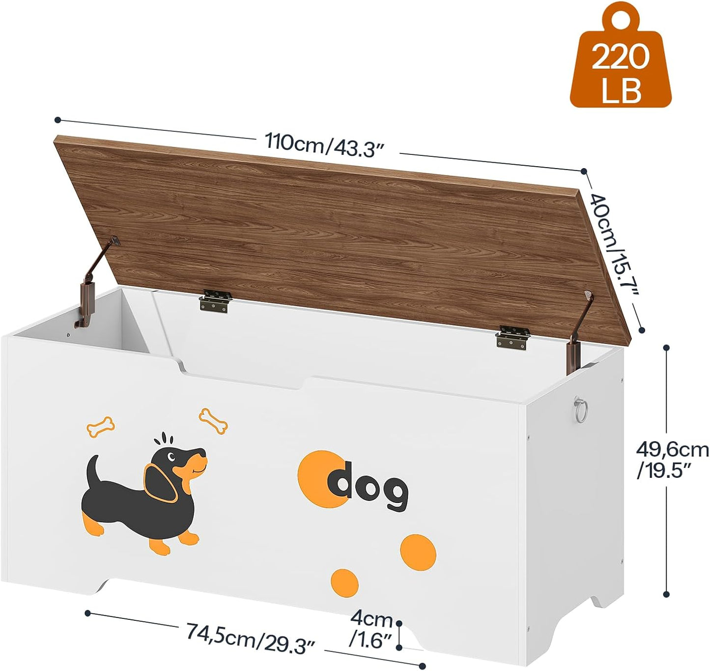 2 43.3" WH495CW01 HOOBRO Toy Box, Toy Chest with Safety Hinges, Storage Bench, Wooden Storage Chest, for Entryway