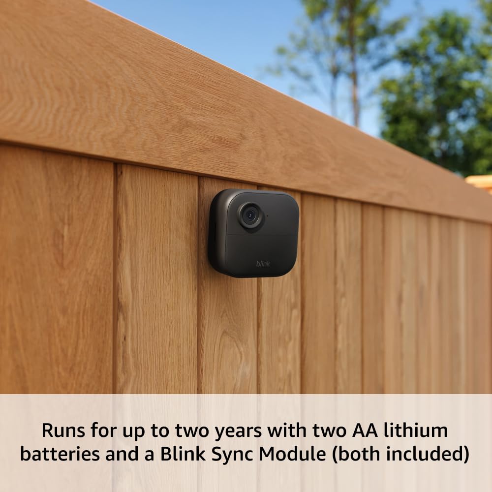 Blink Outdoor 4 (newest model) – Wireless smart security camera, two-year battery life, 1080p HD day and infrared night live view, two-way talk. Sync Module Core included – 1 camera system