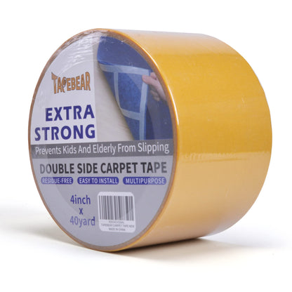 TAPEBEAR Heavy-Duty Double Side Carpet Tape, Carpet Tape for Rug, Wood, Floor, Residue-Free Rug Tape, Multipurpose Gripper Non Slip Tape, 4inch X 40yard