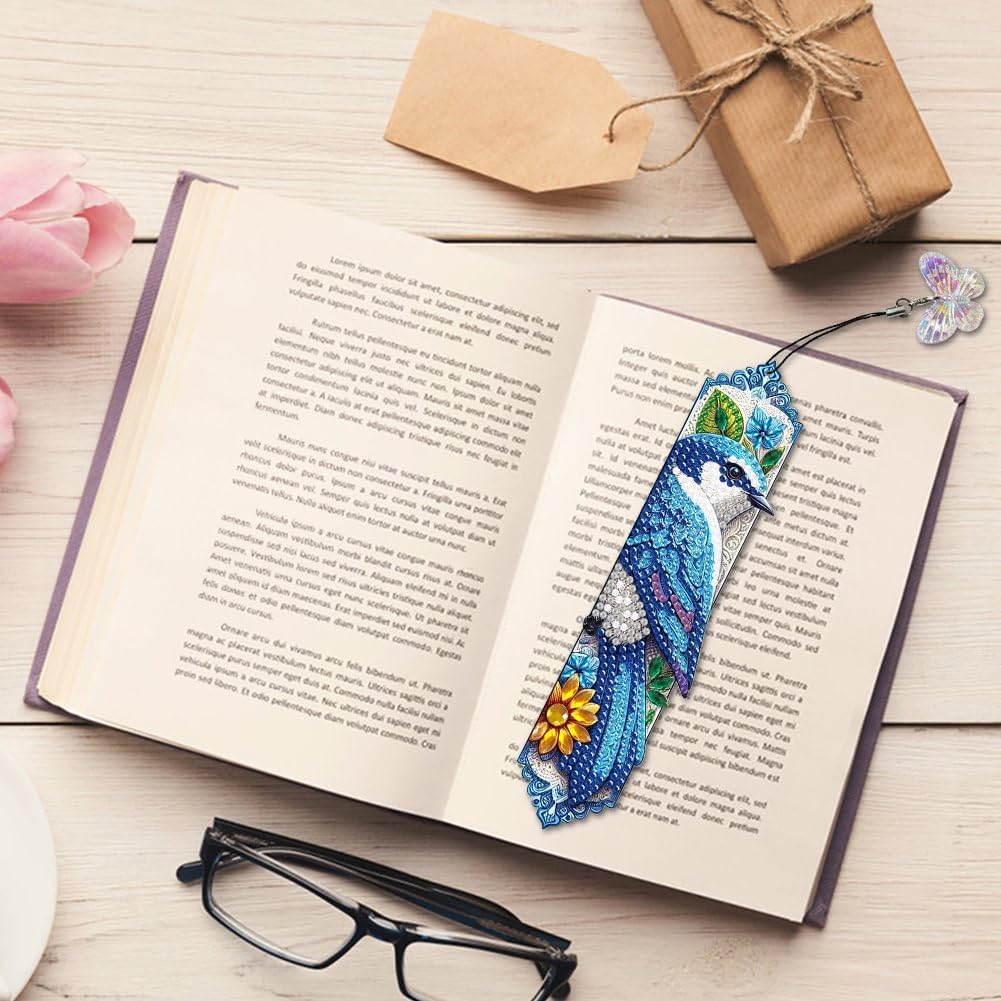 8PCS Hummingbird Diamond Painting Bookmark DIY Diamond Art Kits for Adults, Acrylic Diamond Art Bookmarks with Pendant for Book Lovers