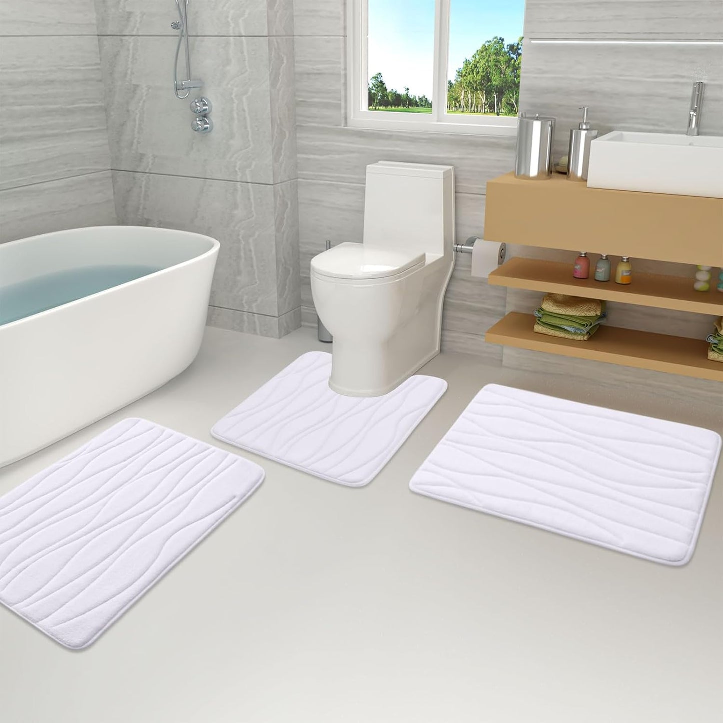 Buganda Memory Foam Bathroom Rug Mat 30x20, Extra Soft Absorbent Non-Slip Machine Washable Bath Rugs for Floor, White