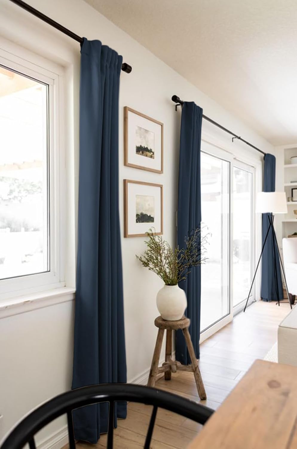 Skiennix 100% Blackout Linen Curtains - Thermal Insulated Drapes for Bedroom | 84" Long, Navy, 2 Panels Set