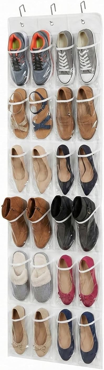 Closet 24 3 Flexzion Over the Door Shoe Organizer - Hanging Shoe Rack for with Clear Pockets and Steel Hooks, Back