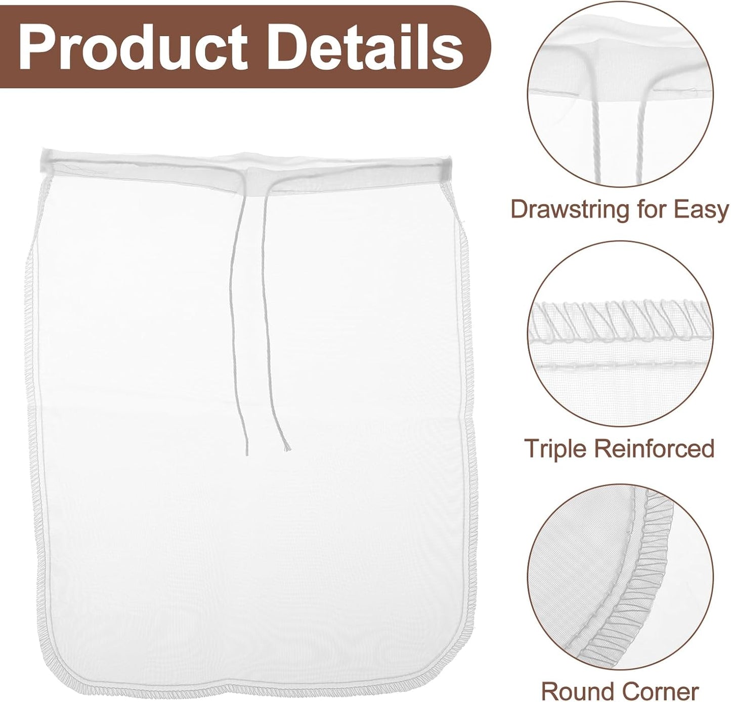 COMNICO 3 Pack 3 Nut Milk Bag, reusable Nylon Cheesecloth Fine Mesh Cheese Bags Food Strainer for Almond Soy Yogurt