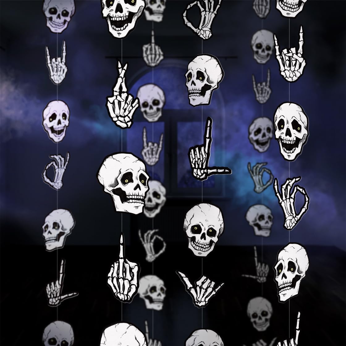 Cheerland Halloween Garland Skull Party Decorations Skeleton Finger for College Banner Spooky Garlands Adult Skeleton Birthday Party Decoration Haunted House Streamers Hanging Teen Dorm Decor 6 Pcs