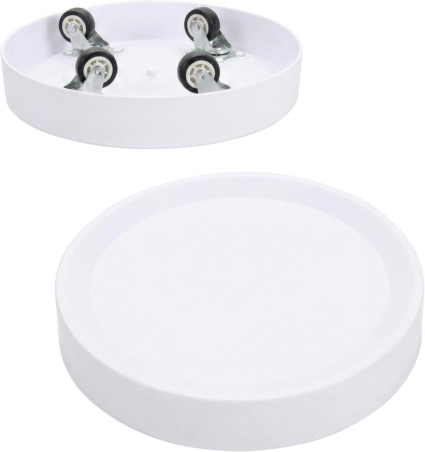 12.4inch 2Pack (12.4inch) Plant Caddy with Hidden Wheels White Round Rolling Plant Stands ,Mobile Tray Trolley