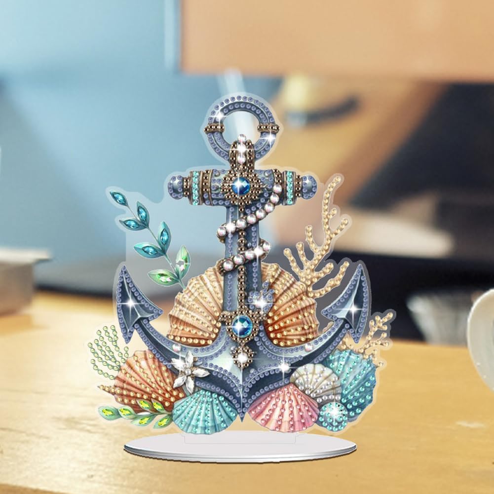 Diamond Art Kits for Adults, DIY Diamond Desktop Ornament Anchor, Crystal Diamond Art Painting Kits Tabletop Ornaments for Home Office Table Top Decor