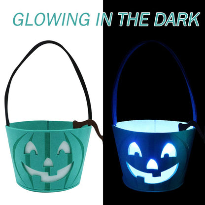 Six Senses Media Light Up Teal Pumpkin Halloween Felt Trick or Treat Bucket, with Blue LED lights, Halloween Party Favors, Halloween Snacks, Goodie Bags for Kids, Novlety Gifts