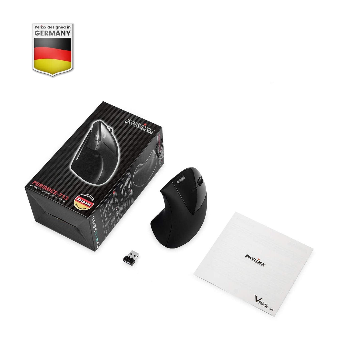 Perixx PERIMICE-713 Wireless Ergonomic Vertical Mouse - 800/1200/1600 DPI - Right Handed - Recommended with RSI User