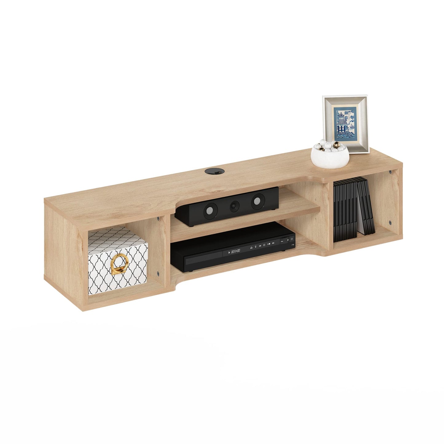 Furinno Indo Floating Storage Hutch Media Console, Marcy Oak