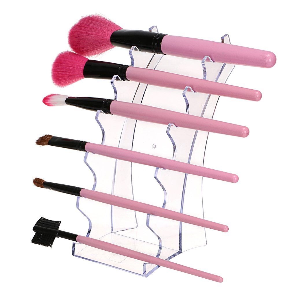 Hipiwe Acrylic Pen Holder Display Stand Clear Makeup Brush Rack Organizer Holder 6-Slots Nail Brush Eyebrow Fountain Pen Rack Display (Pack of 2)