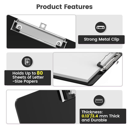 Macroclo Extra Large 11x17 Clipboards, Plastic Black Drawing Boards, Horizontal Clip Board, Vertical Layout. Suitable for Watercolor, Sketching, Painting. Art & Drafting Supply(Pack of 6)