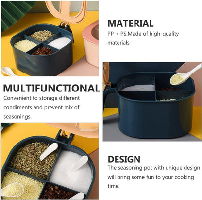 AKOAK 1 Pack Spice Box with Lid, Plastic Salt Box Pepper Jar, 4 Compartments for Kitchen Storage