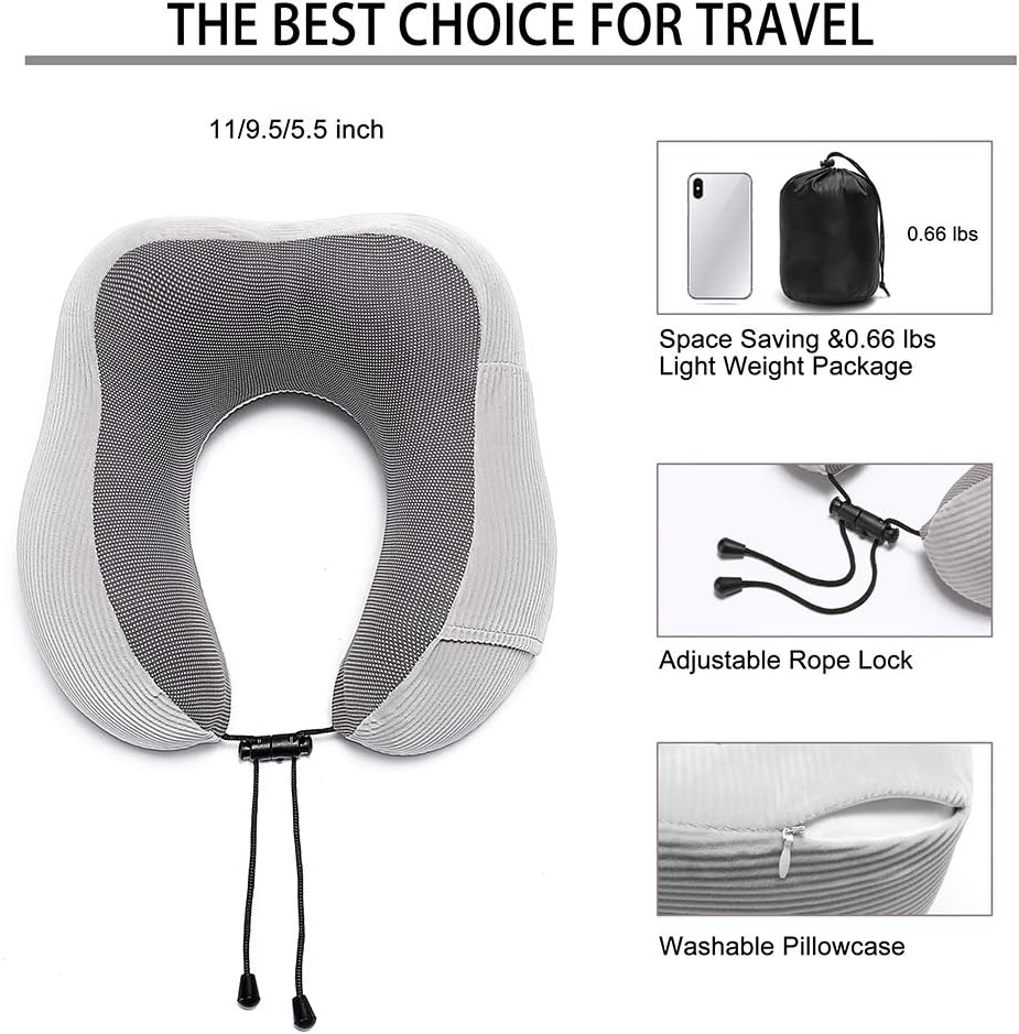 Travel Pillow, Memory Foam Neck Pillow with 360-Degree Head Support, Comfortable for Airplane & Home Use