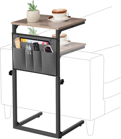 BG77SF01 HOOBRO C Shaped End Table, Adjustable Height Side Table for Sofa, Couch Side Table for Small Spaces, Slide