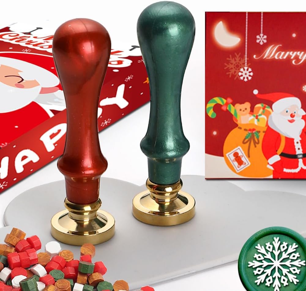 WUERLIN Christmas Wax Seal Stamp Kit,Santa Claus Wax Seal Stamp add Snowflake with Deep Engrave Great for Decoration Holiday Cards New Year Envelopes (Santa Sealing KIT)