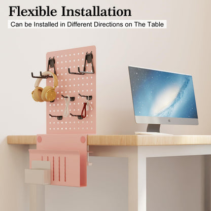 Desk Side Storage Under Desk Laptop Holder, No Drill Hanging Desk Organizer with Pen Holder, Clamp-On Table Side Tray Desktop Organization Mount for Office and Home (White)