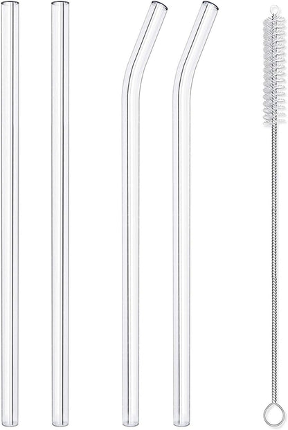 Hiware Reusable Glass Straws Set, 5-piece Drinking Straws with Cleaning Brush, 10" x 10 mm, Dishwasher Safe