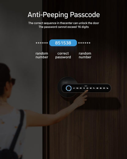 TMEZON Smart Door Lock Fingerprint, Keyless Entry Door Lock with Handle, APP/IC Cards/Codes/Keys/Fingerprints Biometric Electronic Keyless Entry Lock for Bedroom Home Hotel Office