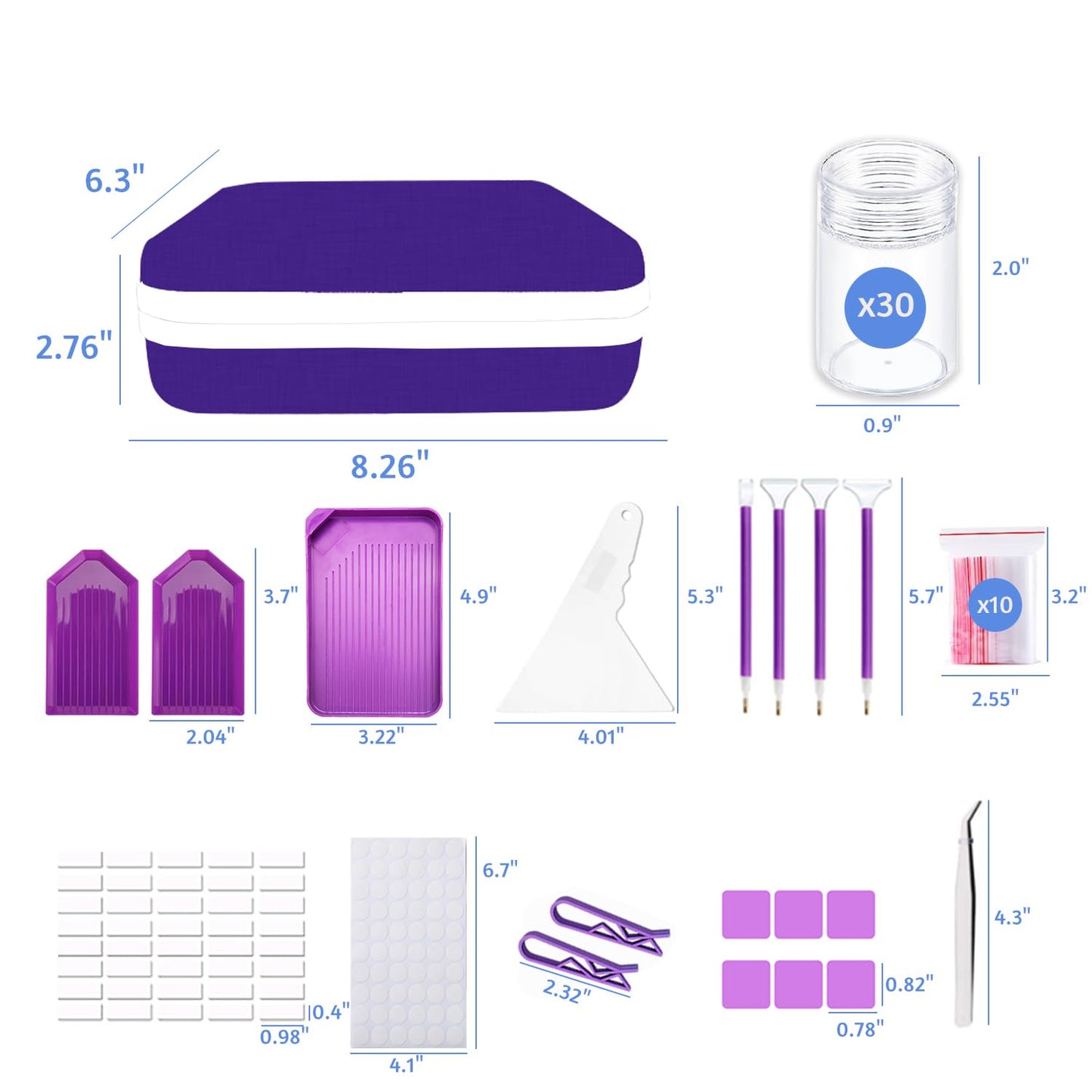 LIRUNQIU Diamond Painting Storage Containers, 30 Slots Diamond Painting Accessories and Tools for Diamond Art Organizer Case(Purple)
