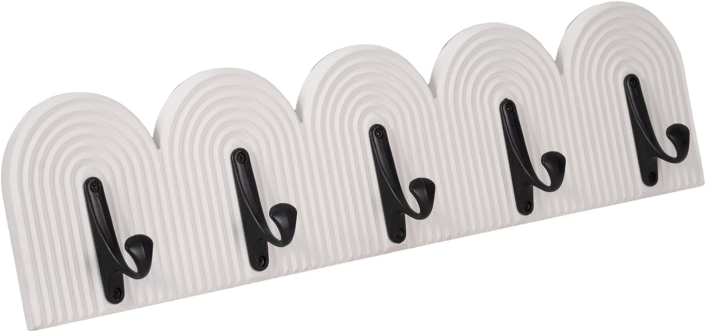 Sagebrook Home 24" White Wall Hooks - Elegant 5-Arch Design, Robust MDF and Iron, Home Organization Must-Have